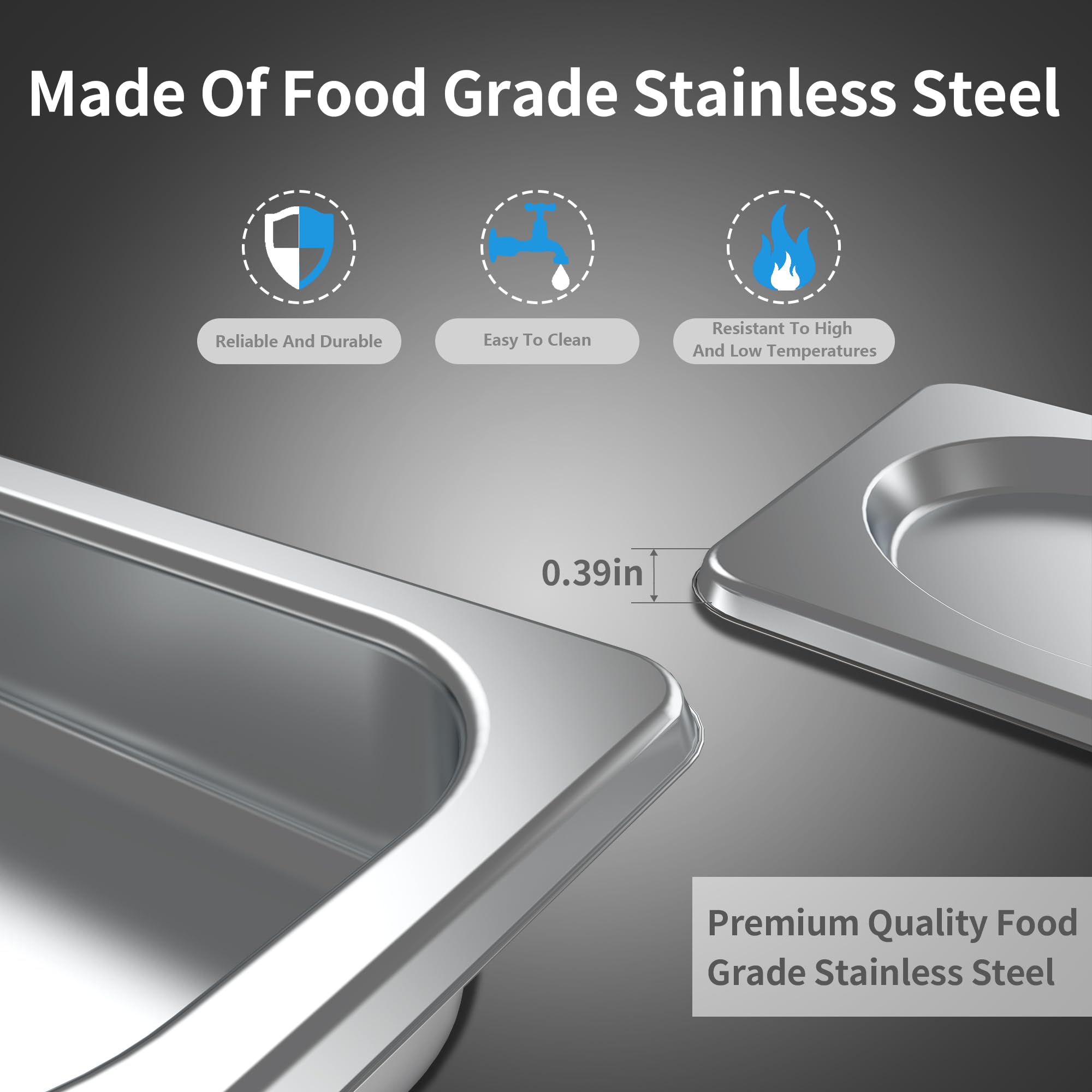 HNEDSEN 6 Pack Stainless Steel Hotel Pan With Lids Full Size 4 Ince Deep Steam Table Metal Food Pan Steamer Trays for Buffet Catering Pans Metal Commercial Kitchen Pans