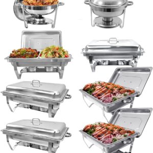 EVGTTI Chafing Dish Buffet Set 8 Pack Stainless Steel, Buffet Servers and Warmers Chafing Servers with Covers Folding Stand Food Warmer for Parties Buffets Catering Banquet Wedding