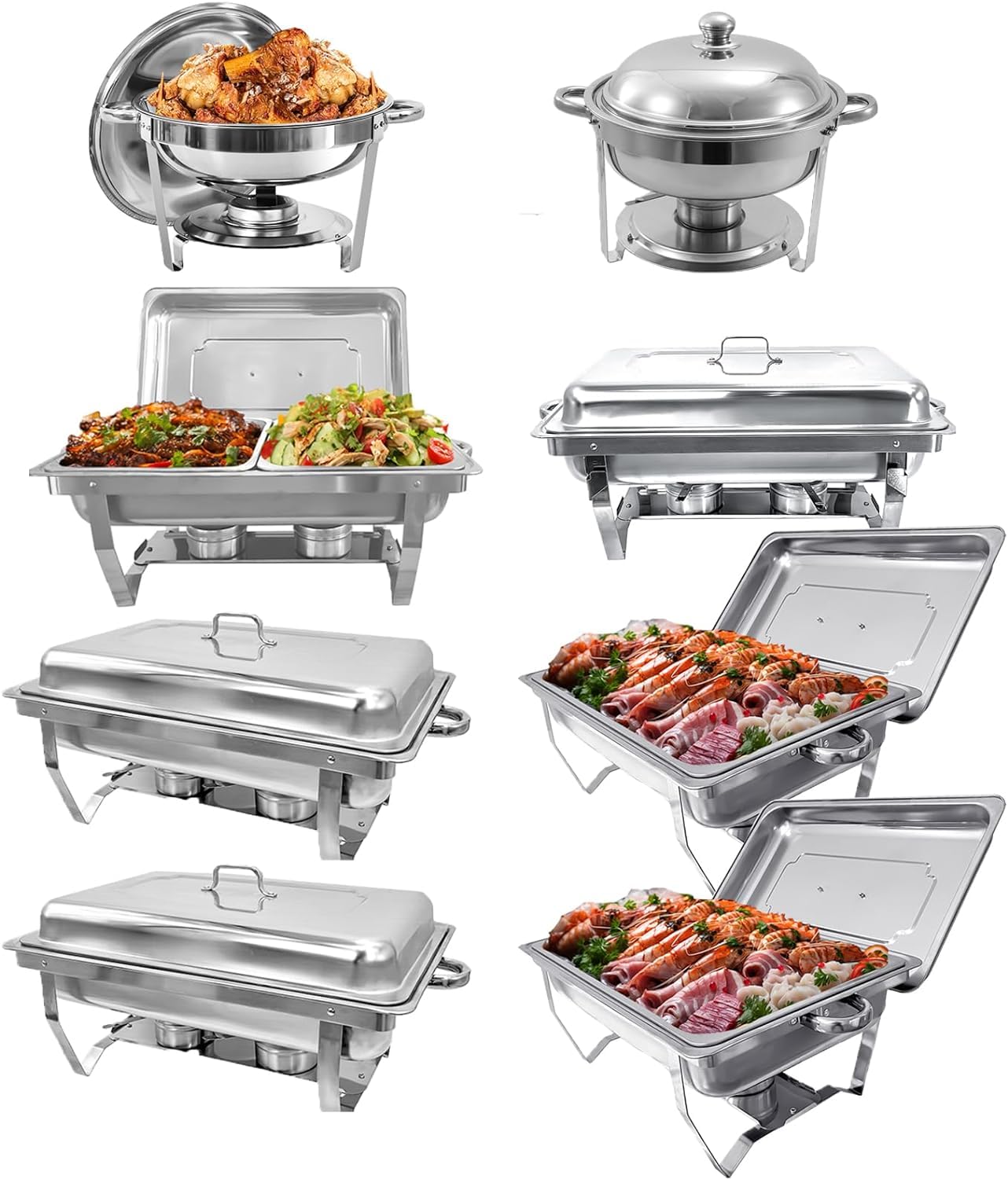 EVGTTI Chafing Dish Buffet Set 8 Pack Stainless Steel, Buffet Servers and Warmers Chafing Servers with Covers Folding Stand Food Warmer for Parties Buffets Catering Banquet Wedding