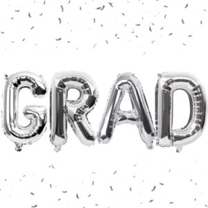 biapian 40 inch grad balloons, silver letter grad balloon, 4 pcs graduation decorations, large silver grad balloon banner, grad party balloons foil for class of 2024 graduation party decorations