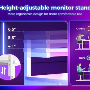 MOTPK White L Shaped Gaming Desk with Power Outlet, Reversible Computer Desk with Height Adjustable Monitor Stand, Coner Desk 43inch with LED Lights, Home Office Desk