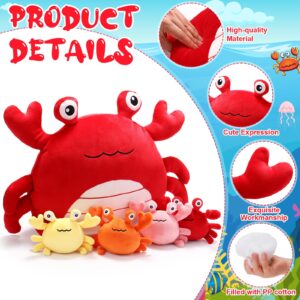 DoubleFill 5 Pcs Crab Plush Toys Set 14 Inch Large Crab Stuffed Animal Plush Pillow with 4 Baby Crab Plushies Birthday Gifts for Girls Boys Under The Sea Ocean Party Favor Decorations