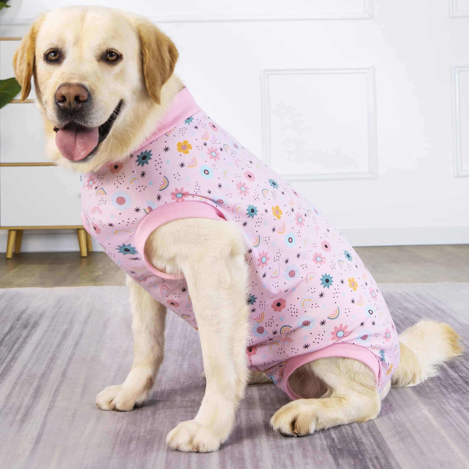 Paipeper Dog Surgery Recovery Suit, Surgical Onesie After Surgery, Dog Shirt Protect Surgical Wound,Abdominal Wounds Protector,Soft Cotton Clothes for Female Male Dog(Pink flowers-4xl)