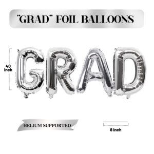 Biapian 40 Inch GRAD Balloons, Silver Letter GRAD Balloon, 4 Pcs Graduation Decorations, Large Silver Grad Balloon Banner, GRAD Party Balloons Foil for Class of 2024 Graduation Party Decorations