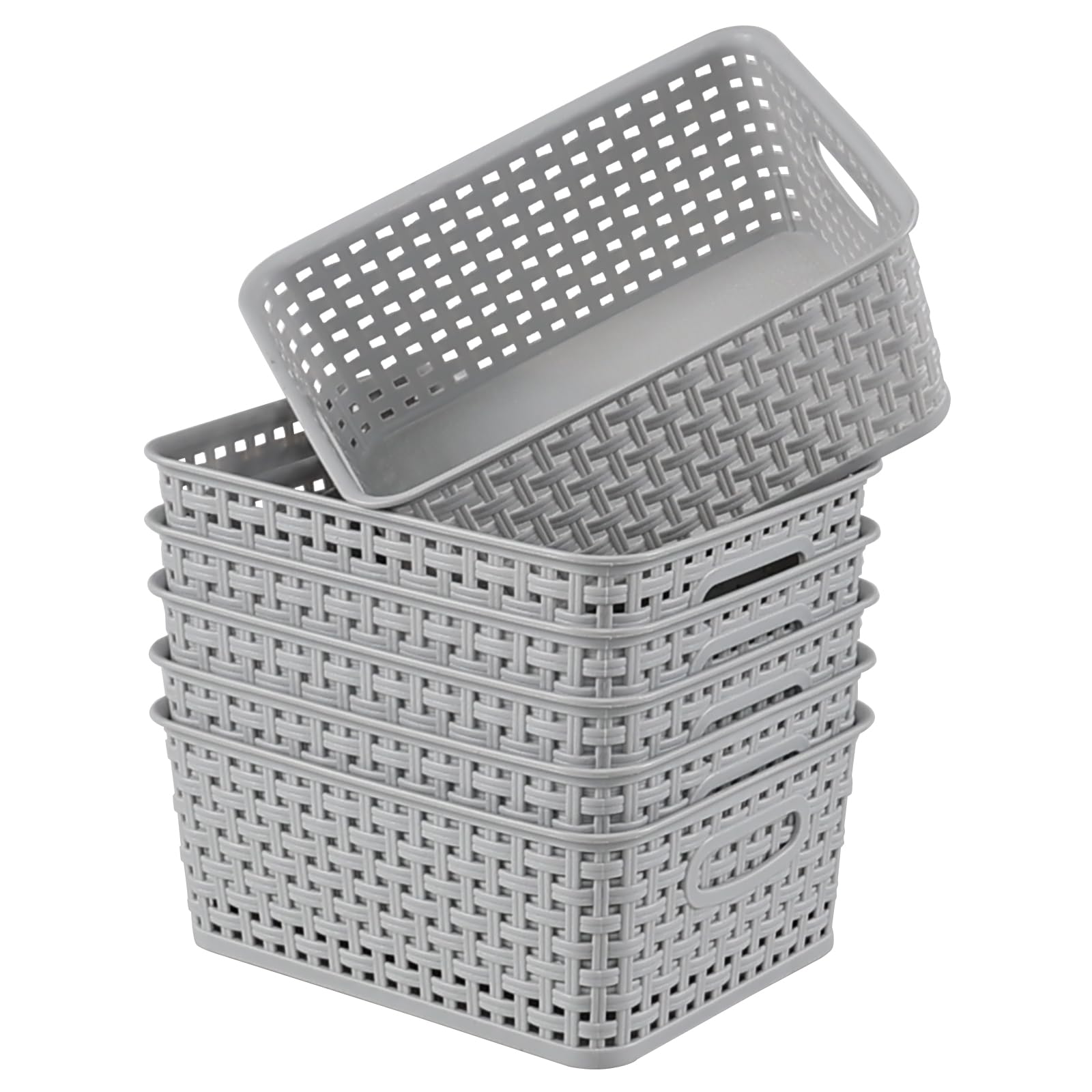 Xeabia Plastic Weave Storage Baskets, Small Plastic Storage Baskets for Cupboard, Gray, 6 Packs