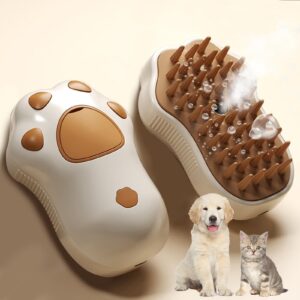 cat steam brush for shedding, rechargeable cat claw 3 in 1 cat grooming tool for massaging, self-cleaning, and pet hair removal for long and short hair of cat and dog (brown)