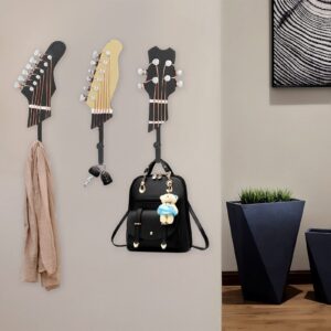 Gavigain 3Pcs Wall Hooks,Decorative 25kg Load Guitar Shape Environmental Resins Wall Hook for Hallway Living Room