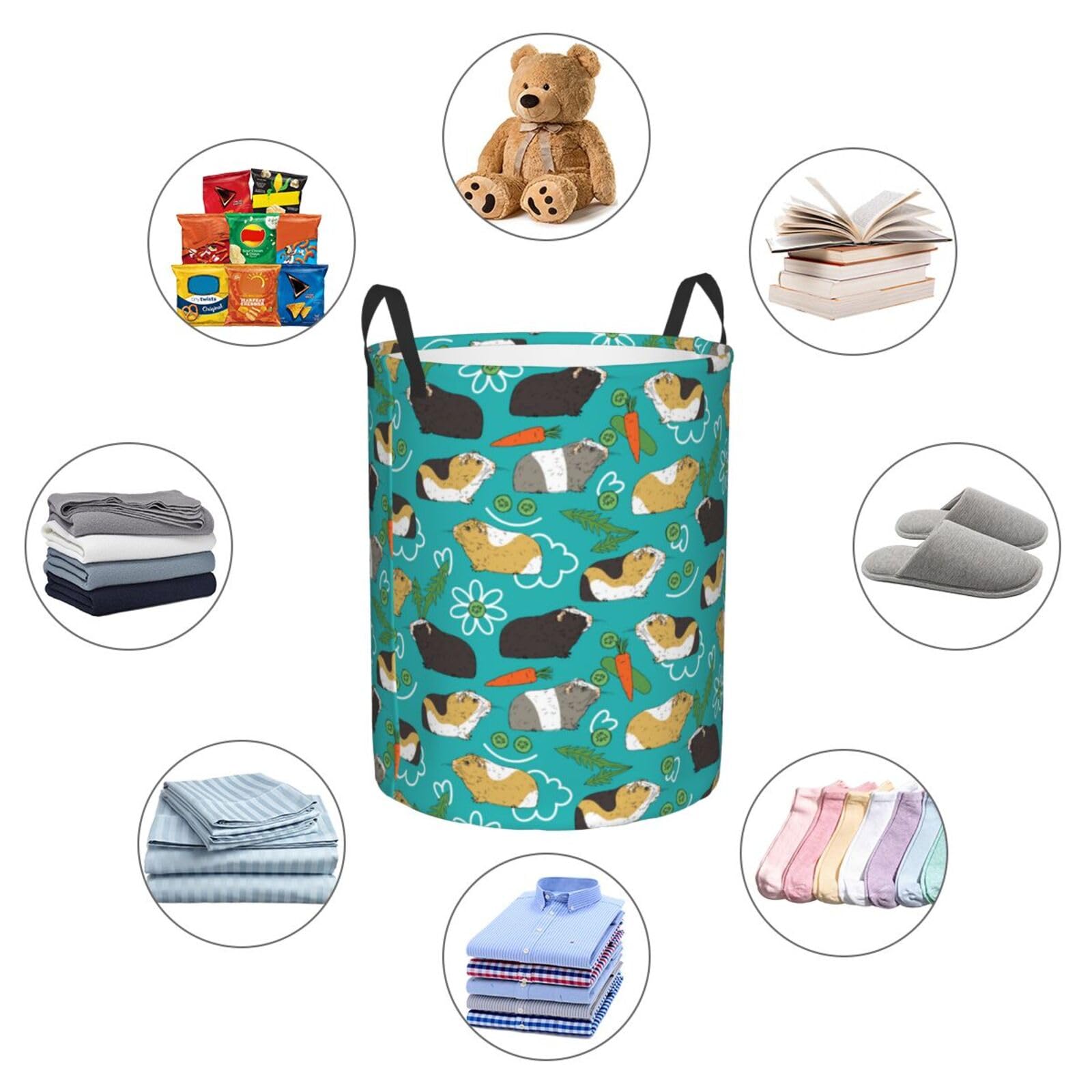 FOISIIAEA Laundry Basket Guinea Pig and Food Oxford Cloth Collapsible Laundry Hamper Storage Basket with Handle for Kitchen Bedroom Living room