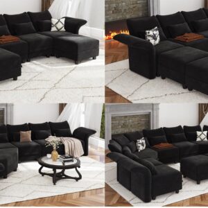 LLappuil Chenille Ottoman Module for Sectional Sofa, Customizable Sectional Couch with Large Storage, Free Combination, Black