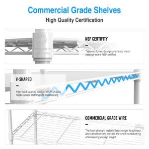 5 Tier NSF Metal Shelf Wire Shelving Unit, 60" H x 30" L x 14" D - 750lbs Capacity Heavy Duty Adjustable Storage Rack with Wheels & Shelf Liners for Closet Kitchen Garage Basement and More - White