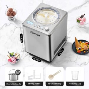 COUPLUX Ice Cream Maker with Compressor, [2.64QT& 3 Modes& 250W] Auto Ice Cream Machine - No Pre Freezing Ice Cream Maker Machine Gelato Machine with LCD Display Timer, 2H Keep Cool, Stainless Steel