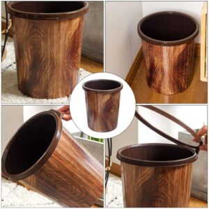 HOLIDYOYO Plastic Trash Can 10L Imitation Wood Grain Trash Can Decorative Round Wastebasket Open Top Garbage Container Bin for Bathrooms Kitchen Bedroom Home Office Brown