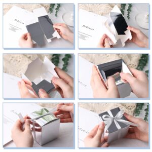 VGOODALL 50PCS Party Favor Boxes, Small Gift Boxes Mini Gift Boxes with Ribbons 3 x 3 x 3 inches Tiny Cardboard Boxes Treat Boxes for Wedding Birthday Party Silver