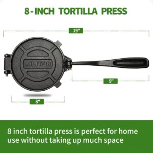 AILITOR Cast Iron Tortilla Press 8 Inch - Taco Press and Tortilla Maker Press, Heavy Duty Tortilla Press Cast Iron, Prensa para Tortillas, Tortilladora, Pataconera Press with 100 Pcs Parchment Paper