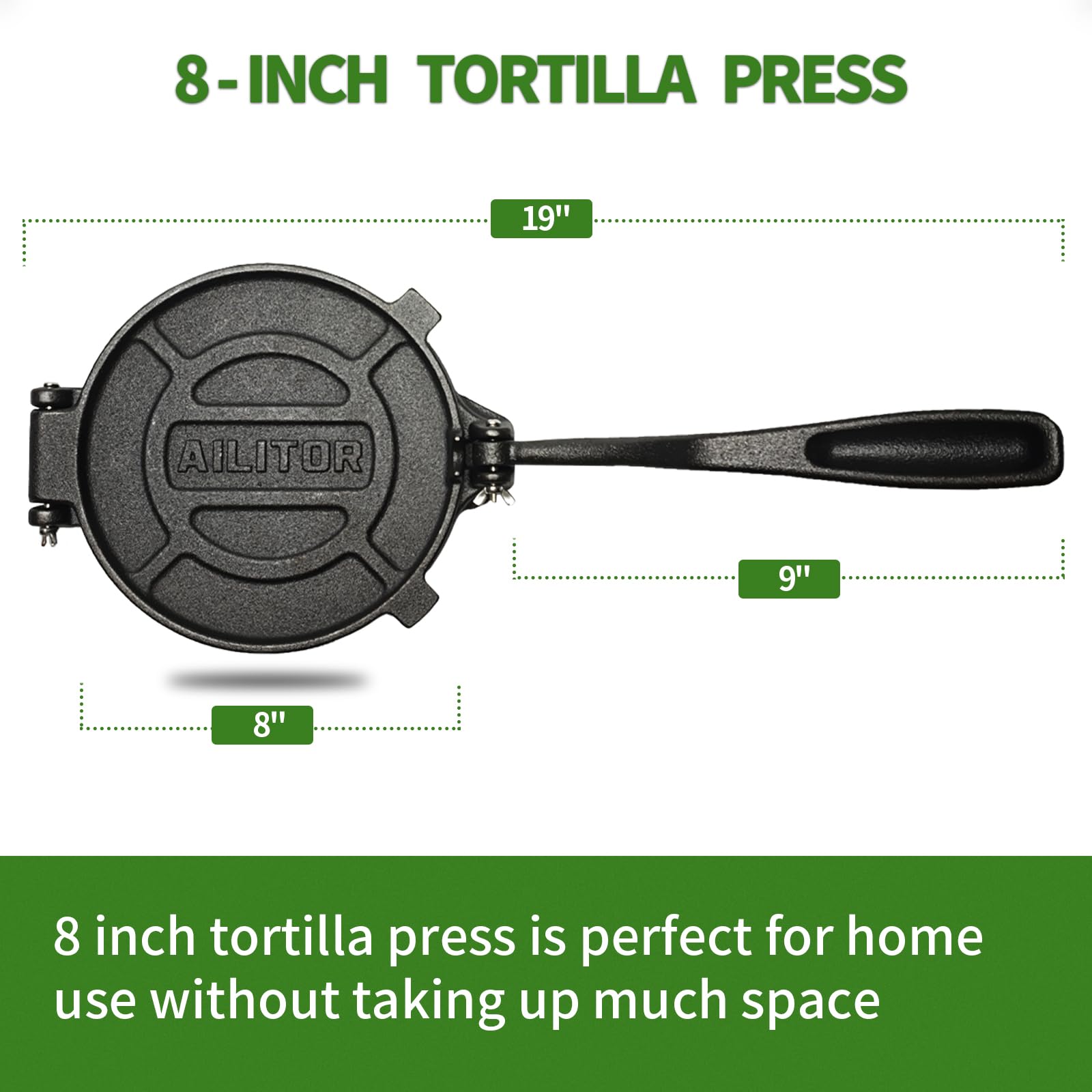 AILITOR Cast Iron Tortilla Press 8 Inch - Taco Press and Tortilla Maker Press, Heavy Duty Tortilla Press Cast Iron, Prensa para Tortillas, Tortilladora, Pataconera Press with 100 Pcs Parchment Paper