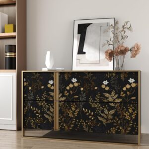 XRUIBZI Black Floral Wallpaper Peel and Stick Wallpaper Leaf Wallpapers Gold Leaf Contact Paper for Cabinets Waterproof Self Adhesive Wall Paper for Kitchen Countertop Wall 17.5" x 393"