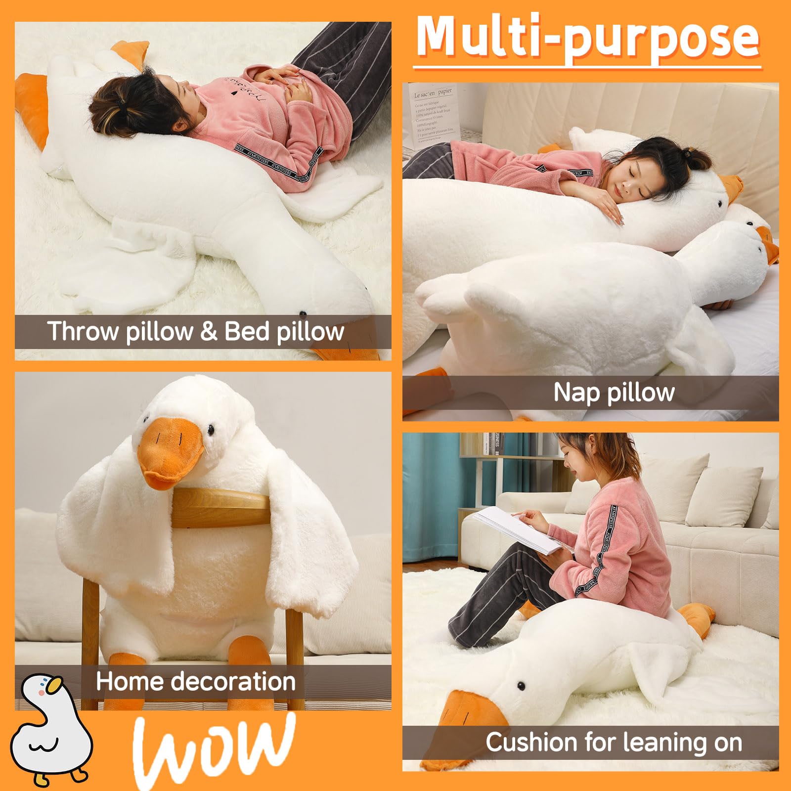 Fovima 36 Inch Goose Stuffed Animal, Duck Plush Giant Goose Plush, Cute Stuffed Animals, White Swan Plushie Hugging Pillow Toy Gift for Girlfriend, Kids or Friend (36 inches)