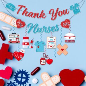 34Pc Nurse Appreciation Decorations, Nurse Party Decorations include Thank You Nurse Banner and 32Pc Happy Nurses Week Decorations Hanging Swirls, Medical Party Decorations for Appreciation Nurse