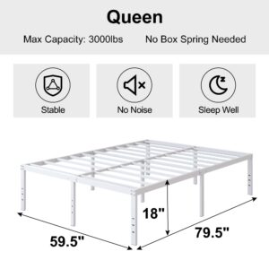 DiaOutro 18 Inch Queen Bed Frame Heavy Duty Metal Platform No Box Spring Needed, Maximum Storage, Easy Assembly, Noise Free, White