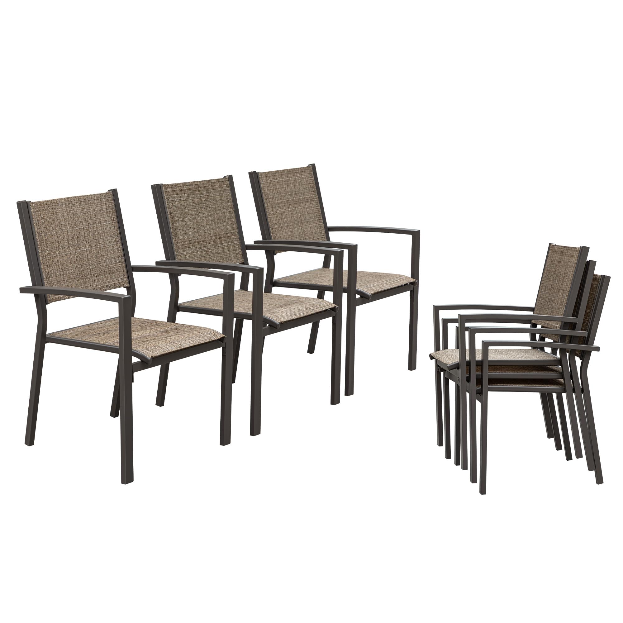 Rankok Patio Dining Chairs Set of 6 Stackable Outdoor Chairs with Armrest 290 Lbs Outdoor Textilene Dining Chairs for Backyard, Lawn, Garden, Poolside (Brown)