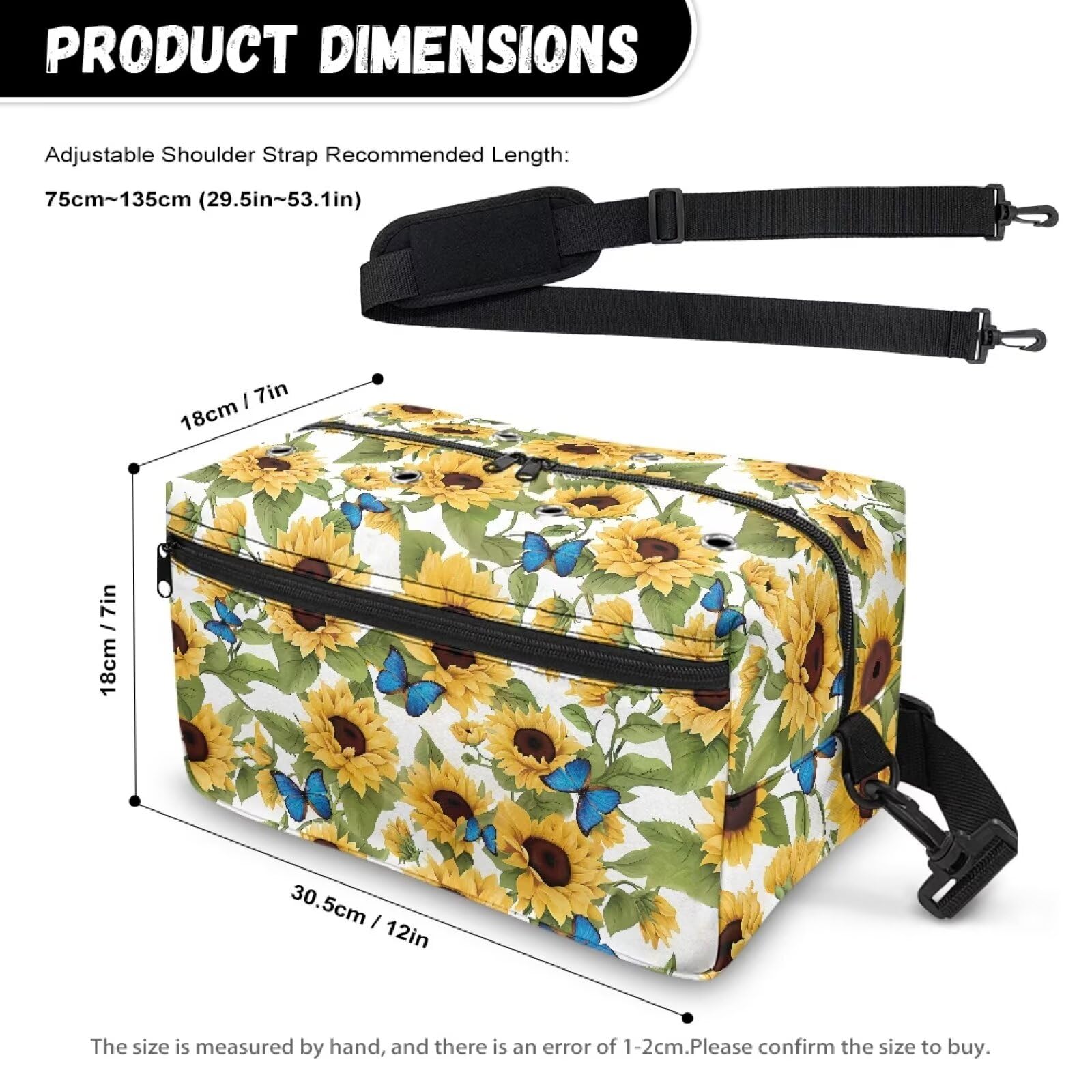 Mumeson Sunflower Yarn Storage Bag Knitting Needles Crochet Hooks Skeins Yarn Knitting & Crochet Storage Bag Yarn Project Box with Adjustable Strap and Holes for Ladies