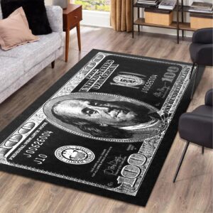 NITUMIR 4×6 Rug for Room Decoration Black and White Money Area Rugs Modern 100 Dollar Bill Rugs for Living Room Non-Slip Runner Rug for Bedroom Office Dining Room, Washable Cash Art Carpet 47”x71”