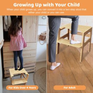 SHWWQUE Toddler Tower Step Stool for Kids Kitchen Stool Helper Toddler Standing Tower Foldable Toddler Table Kids Table and Chair Set 4 in 1 Montessori Helper Tower Natural