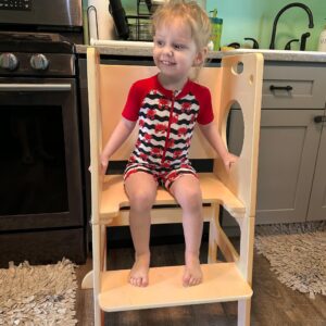 SHWWQUE Toddler Tower Step Stool for Kids Kitchen Stool Helper Toddler Standing Tower Foldable Toddler Table Kids Table and Chair Set 4 in 1 Montessori Helper Tower Natural