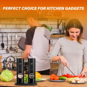 Electric Salt and Pepper Grinder Set (2 Pack), One Hand Adjustable Coarseness, Battery Powered with Stand, Seasoning Tools for Kitchen BBQ