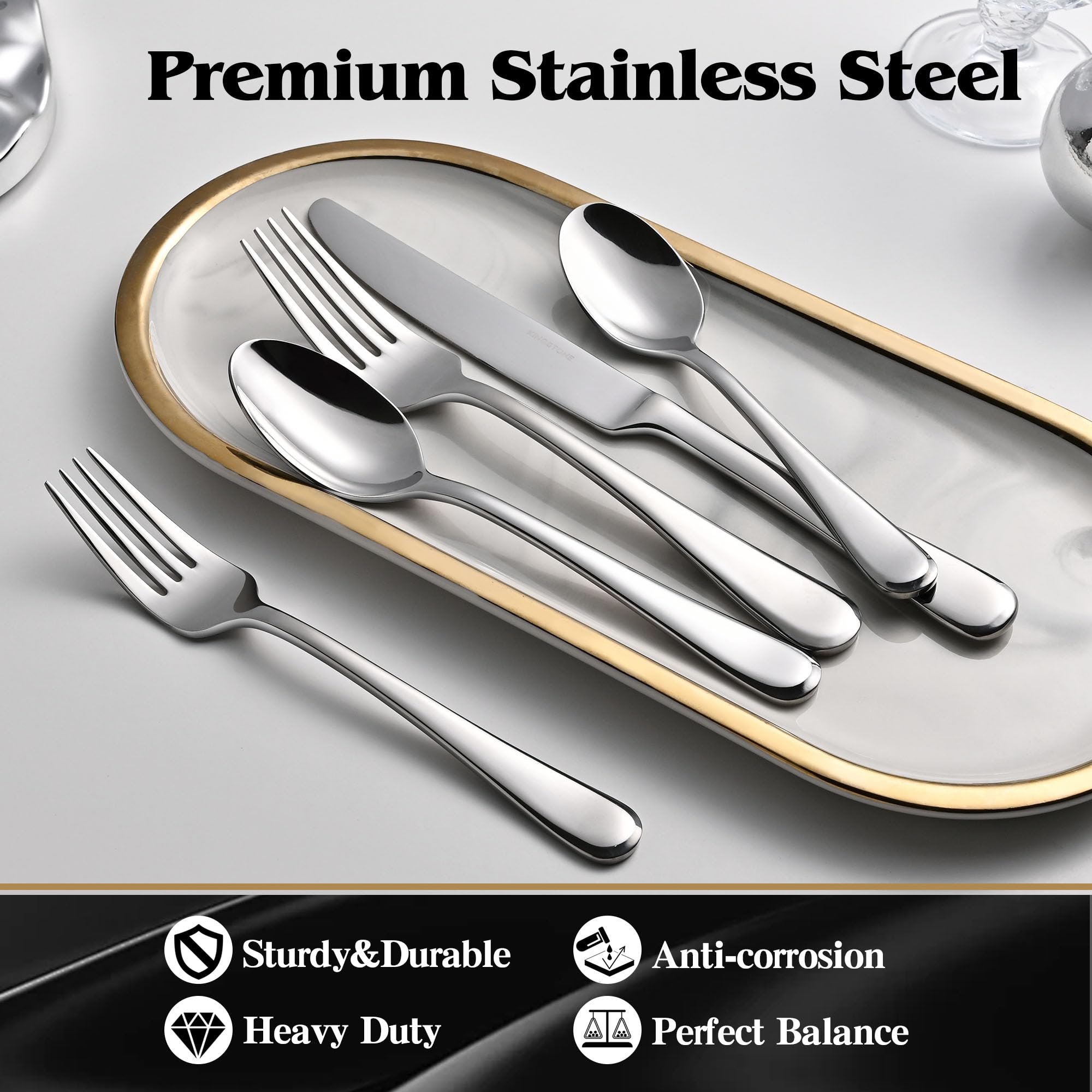 KINGSTONE 30 Pieces Silverware Set for 6, Premium Stainless Steel Flatware Set, Heavy Duty and Modern Design Cutlery Set, Mirror Polished, Dishwasher Safe