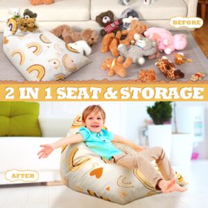 Boho Bean Bag Chair Cover Stuffed Animal Storage Bean Bag Bean Bag Cover Canvas Stuff Animal Storage Organizer Holder Unicorn Beanbag Seats Furniture for Playroom Bedroom