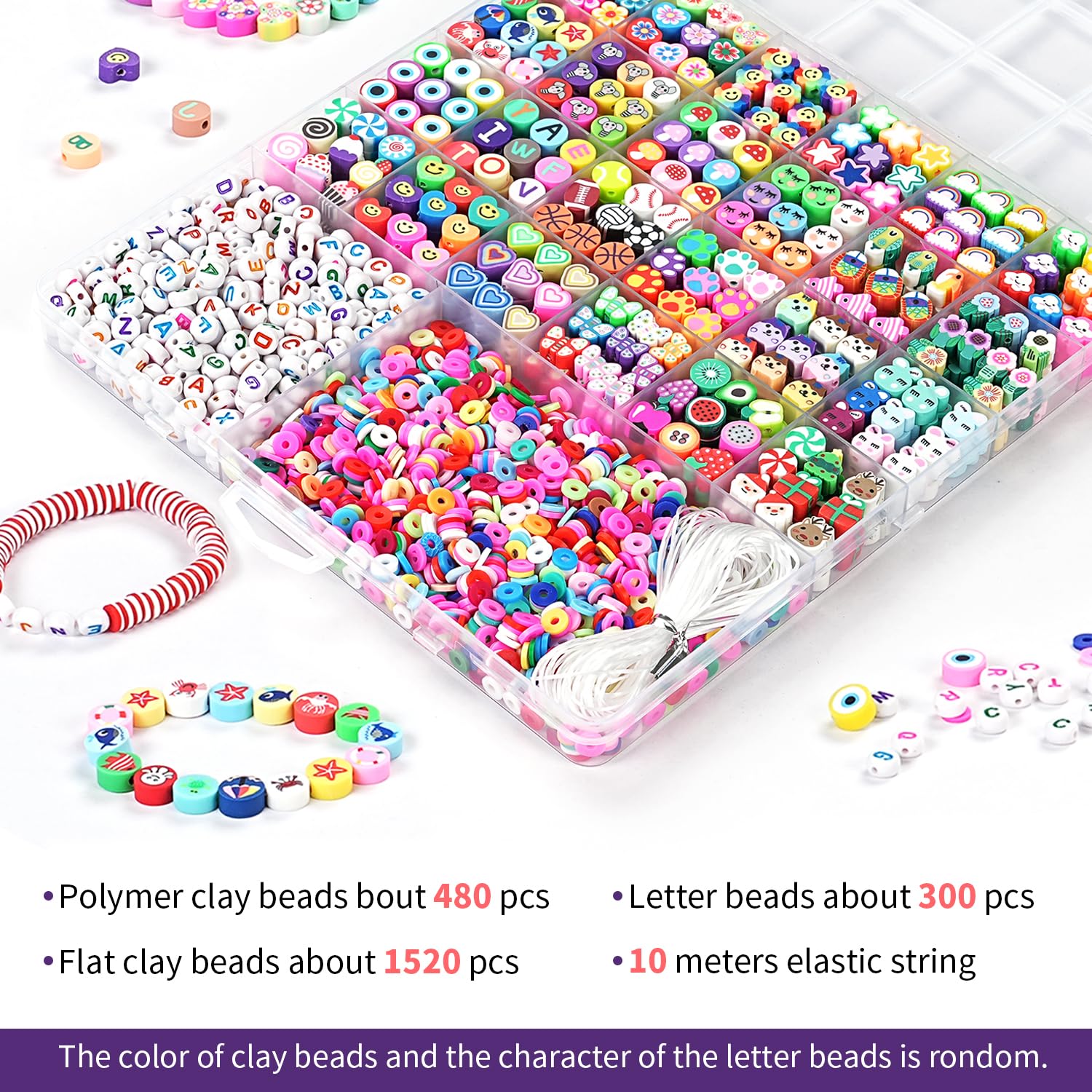 richginker 2300pcs Polymer Clay Beads Bracelet Making Kit Friendship Bracelet Kit Cute Fun Charms Beads for Bracelet Making DIY Arts Crafts Birthday Gifts Toys for Kids Girls