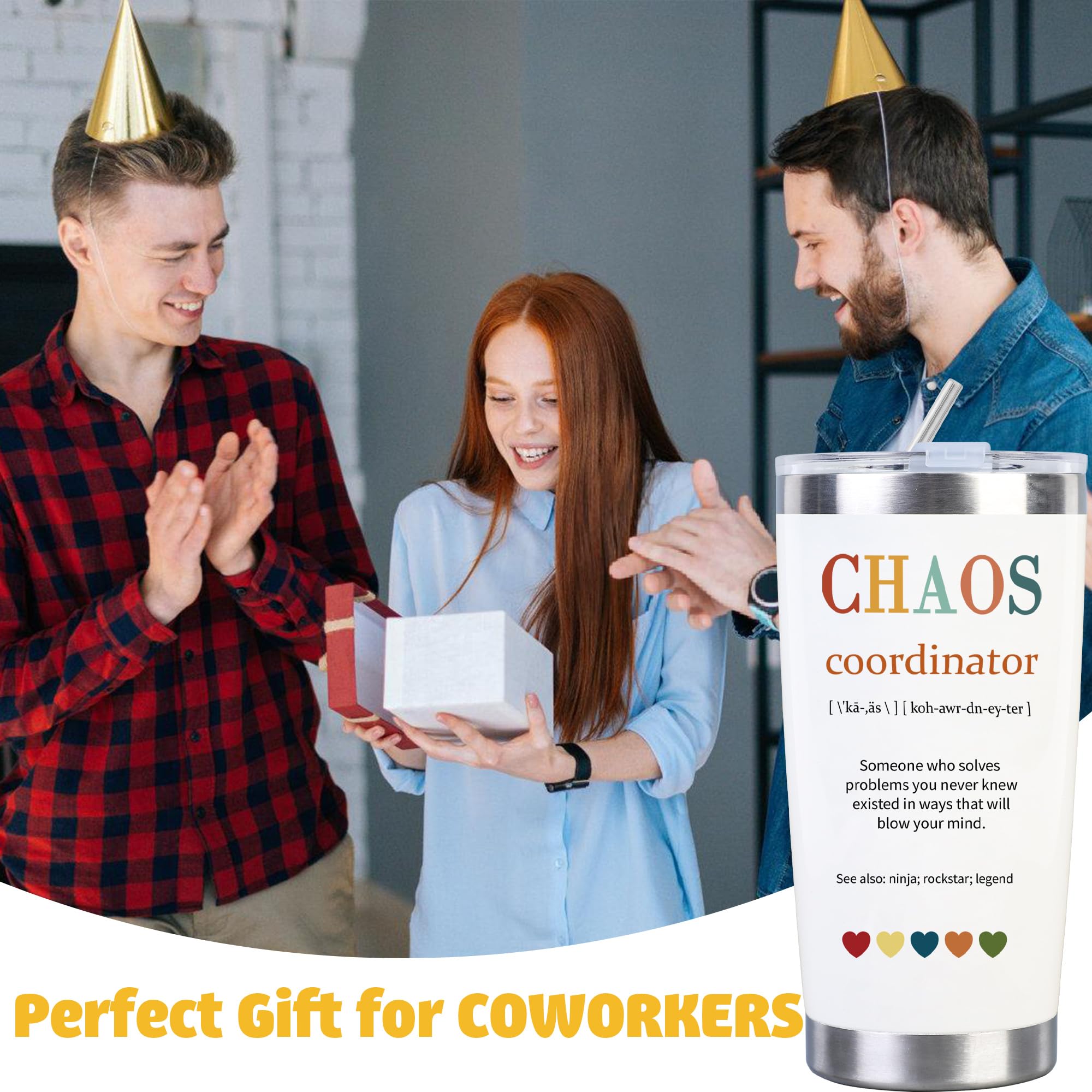 Chaos Coordinator Gifts for Women Thank You Gifts for Women Appreciation Gifts 20 Oz Stainless Steel Tumbler with Lid Straw Brush Unique Gift Idea for Women Lady Teacher Coworker Boss Office Gifts