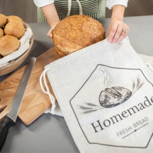 Bread Bags for Homemade Bread | 2 Pack XL Organic Linen Sourdough Bread Bags | Reusable Bread Bags | Homemade Bread Storage | Linen Bread Bag | Bread Storage For Homemade Bread