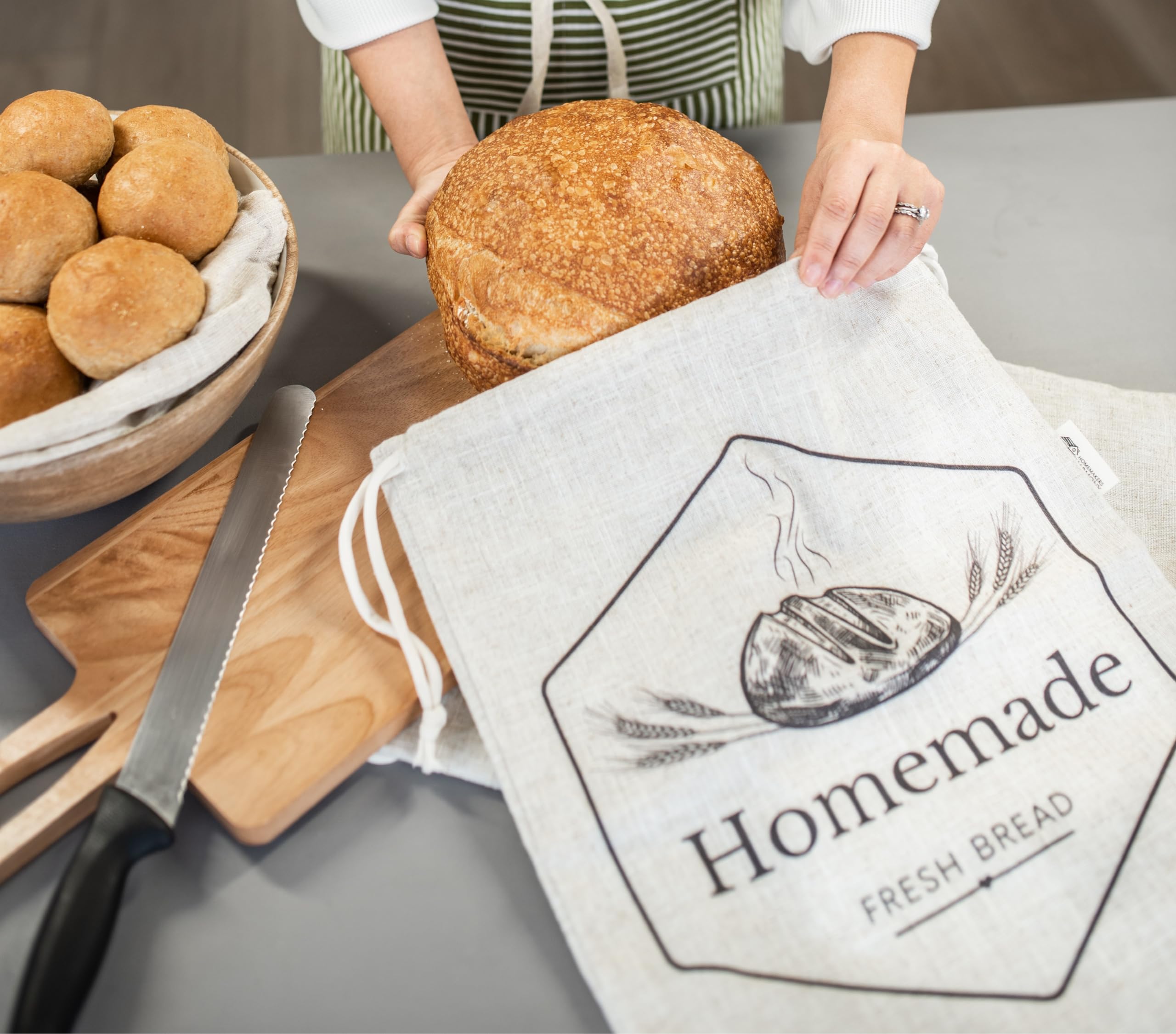 Bread Bags for Homemade Bread | 2 Pack XL Organic Linen Sourdough Bread Bags | Reusable Bread Bags | Homemade Bread Storage | Linen Bread Bag | Bread Storage For Homemade Bread