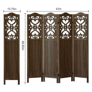 Leesinwing Room Divider, 4 Panel Room Divider, Tung Wood Room Divider Wall, Carved Vault Room Dividers, Rustic Minimalism Room Partition, 5.6Ft Room Dividers and Folding Privacy Screens, Dark Brown