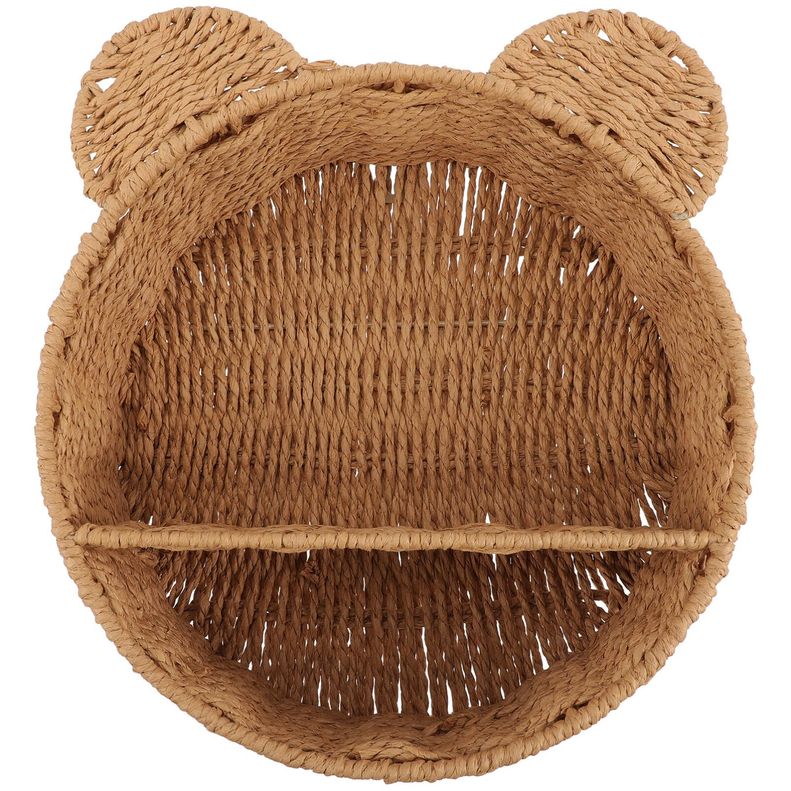 HOLIDYOYO Cat Rattan Storage Basket Cute Bear Shape Wall Hanging Shelf Wicker Nursery Shelf 2 Tier Decorative Shelf Boho Style Floating Shelf Plant Rack Divided Fruit Basket