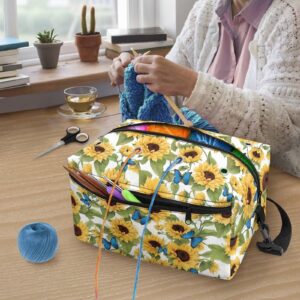 Mumeson Sunflower Yarn Storage Bag Knitting Needles Crochet Hooks Skeins Yarn Knitting & Crochet Storage Bag Yarn Project Box with Adjustable Strap and Holes for Ladies