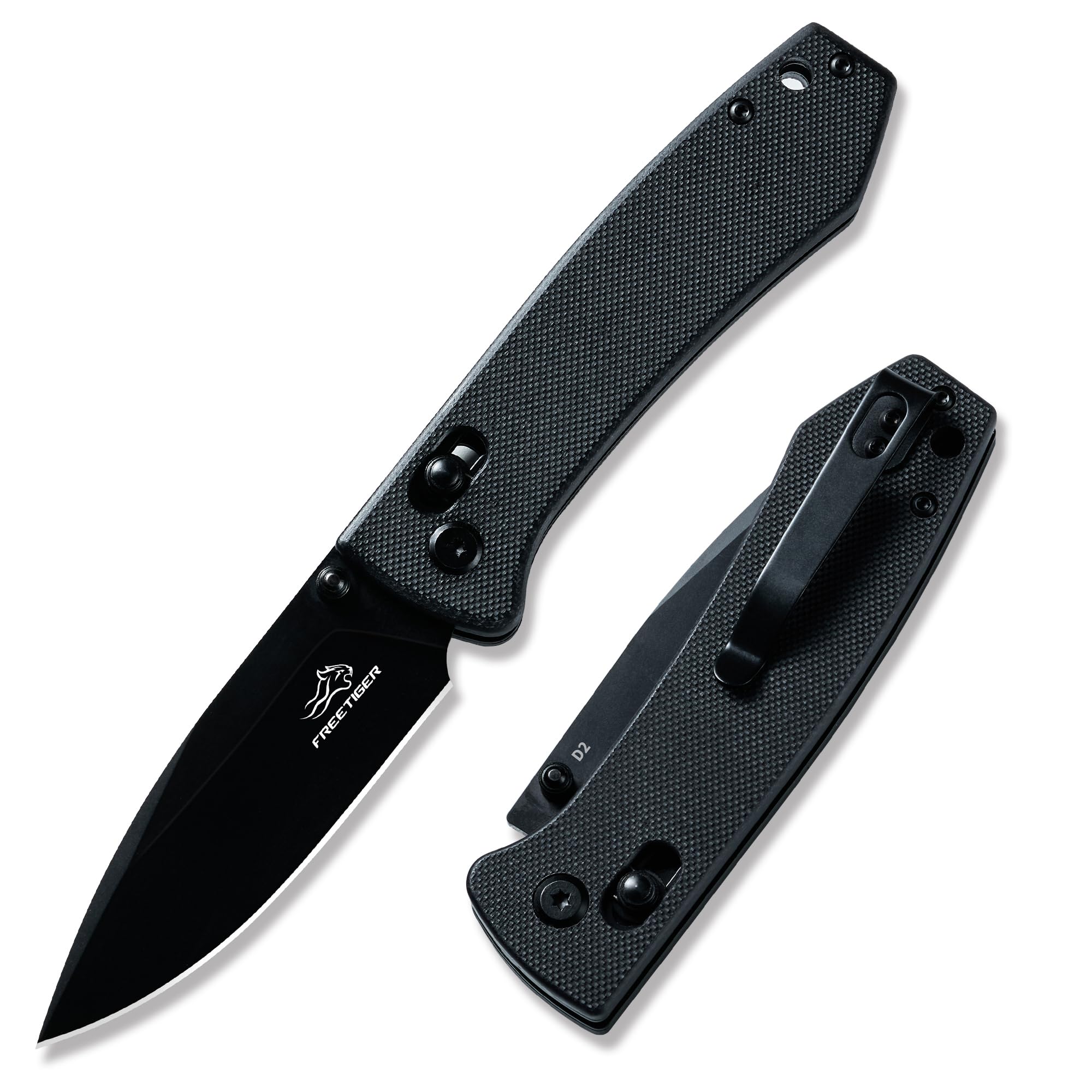 FreeTiger Folding Pocket Knife - Small EDC Pocket Knife with Axis Lock - 3.43" D2 Steel Blade, Sharp Camping Hiking Knife with Pocket Clip, Unique Tool Gift for Men FT2103-BKB