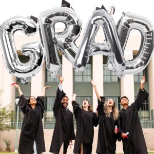 Biapian 40 Inch GRAD Balloons, Silver Letter GRAD Balloon, 4 Pcs Graduation Decorations, Large Silver Grad Balloon Banner, GRAD Party Balloons Foil for Class of 2024 Graduation Party Decorations