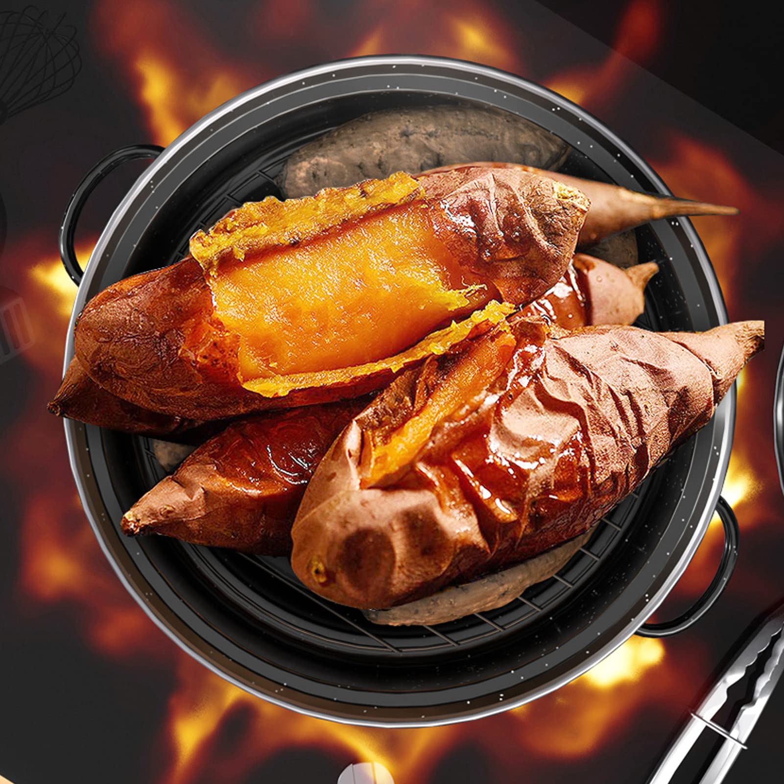 Roast Sweet Potato And Sweet Potato Platter, Portable Korean BBQ grill, Household Korean BBQ Grill, Two Sizes Korean Barbecue Grill Baked Sweet Potato Pot For Family(26CM)