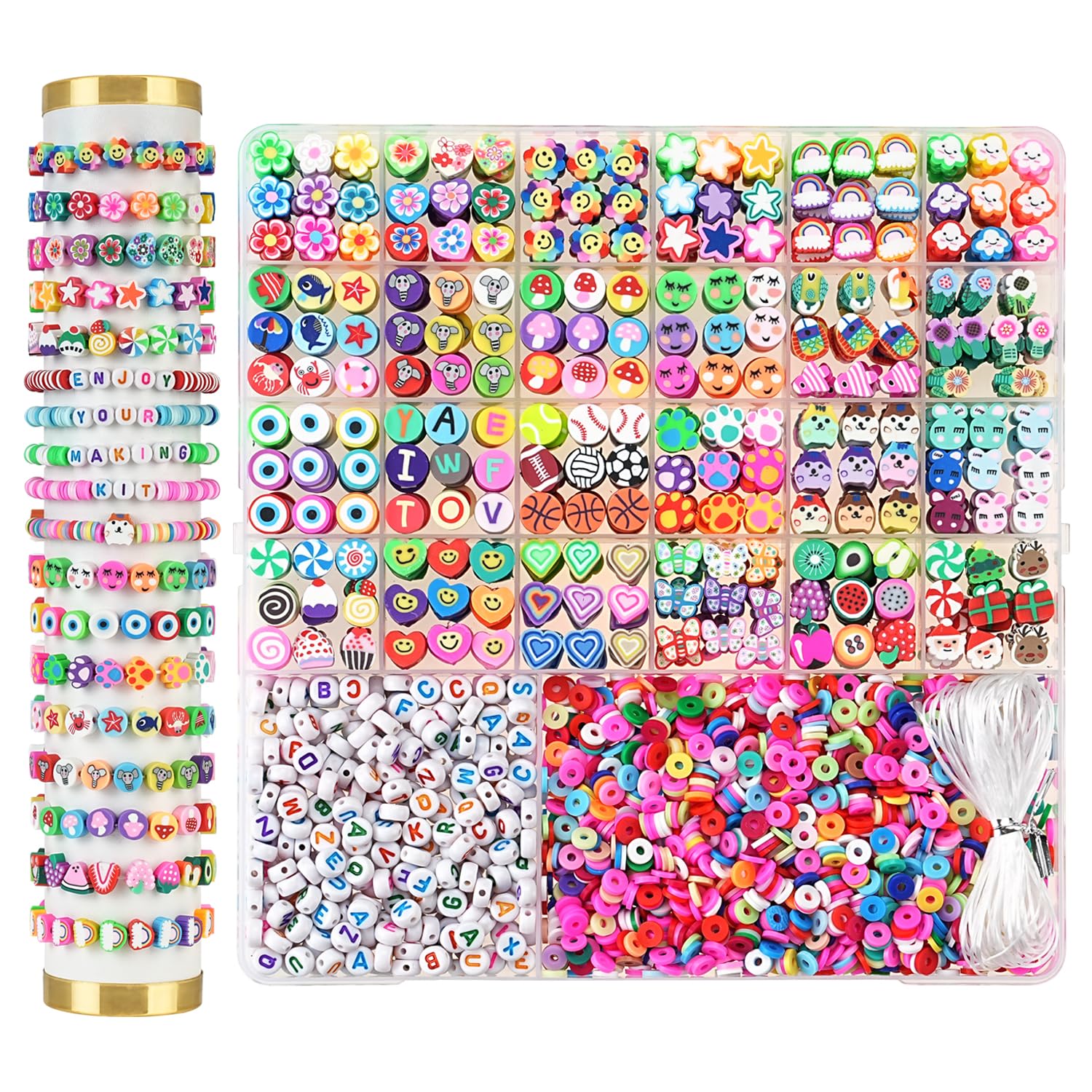 richginker 2300pcs Polymer Clay Beads Bracelet Making Kit Friendship Bracelet Kit Cute Fun Charms Beads for Bracelet Making DIY Arts Crafts Birthday Gifts Toys for Kids Girls