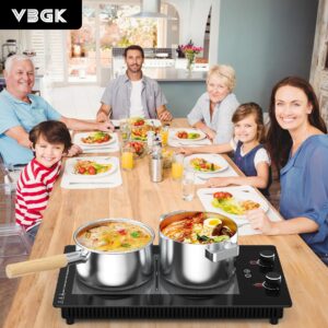 VBGK Double Induction Cooktop, Induction Hot Plate 12 inch 3000W, Induction stove top with Rotary &Touch Control,110V 2 Burner Induction Cooktop with 9 Levels Settings, Child Safety Lock & Timer