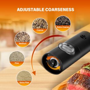 Electric Salt and Pepper Grinder Set (2 Pack), One Hand Adjustable Coarseness, Battery Powered with Stand, Seasoning Tools for Kitchen BBQ