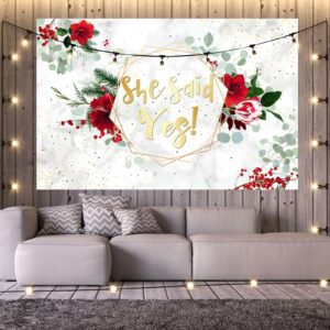 She Said Yes Backdrop, Floral Bridal Shower Bachelorette Party Photography Background Wall Banner, Bride to Be Engagement Just Engaged Party Decorations Supplies, 6x4ft