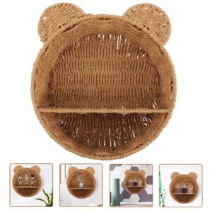 HOLIDYOYO Cat Rattan Storage Basket Cute Bear Shape Wall Hanging Shelf Wicker Nursery Shelf 2 Tier Decorative Shelf Boho Style Floating Shelf Plant Rack Divided Fruit Basket