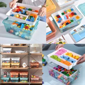 WeiMeet Large Plastic Storage Box with Removable Tray Caddy Clear Art Supply Organizer Playroom Container Organizer Plastic Storage Bin with Lid for Bead Crayon Tool Sewing Supplies(Blue)