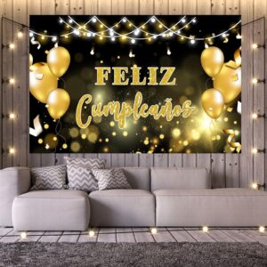 Feliz Cumpleaños Backdrop, Spanish Happy Birthday Photo Background, Mexican Theme Birthday Party Decorations Supplies, 6x4ft