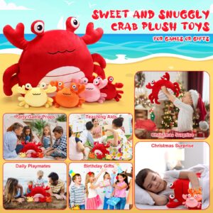 DoubleFill 5 Pcs Crab Plush Toys Set 14 Inch Large Crab Stuffed Animal Plush Pillow with 4 Baby Crab Plushies Birthday Gifts for Girls Boys Under The Sea Ocean Party Favor Decorations