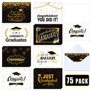 partywind 75 pack bulk graduation cards with envelopes for class of 2024 decorations, graduation greeting cards for congratulations party supplies favors, college/high school/middle school cards